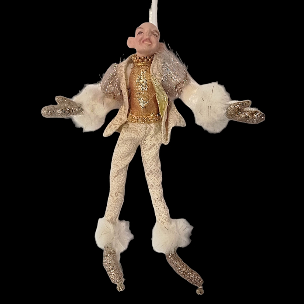 Vintage Elf Jester Posable Ornament Figure Doll Gnome Harlequin Hard Face‎ Hangs